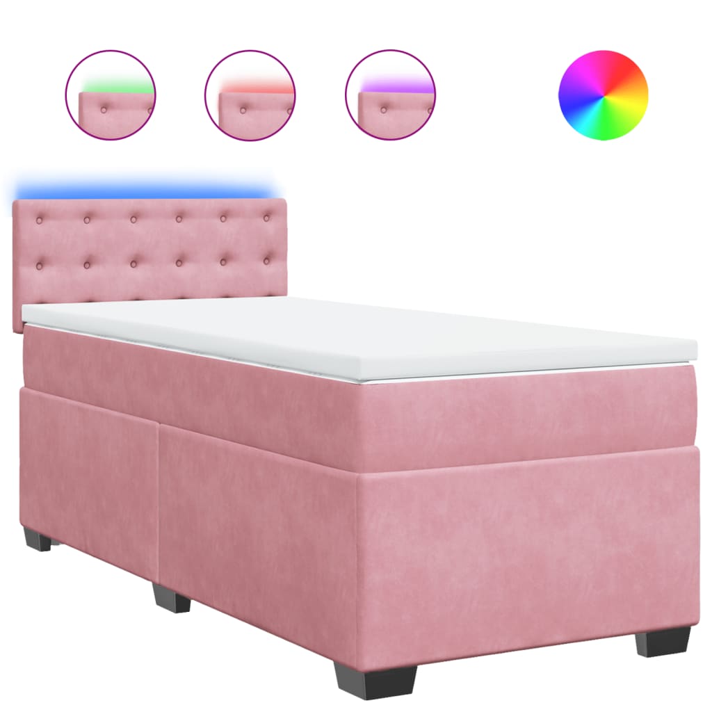 vidaXL Cama box spring con colchón terciopelo rosa 90x190 cm