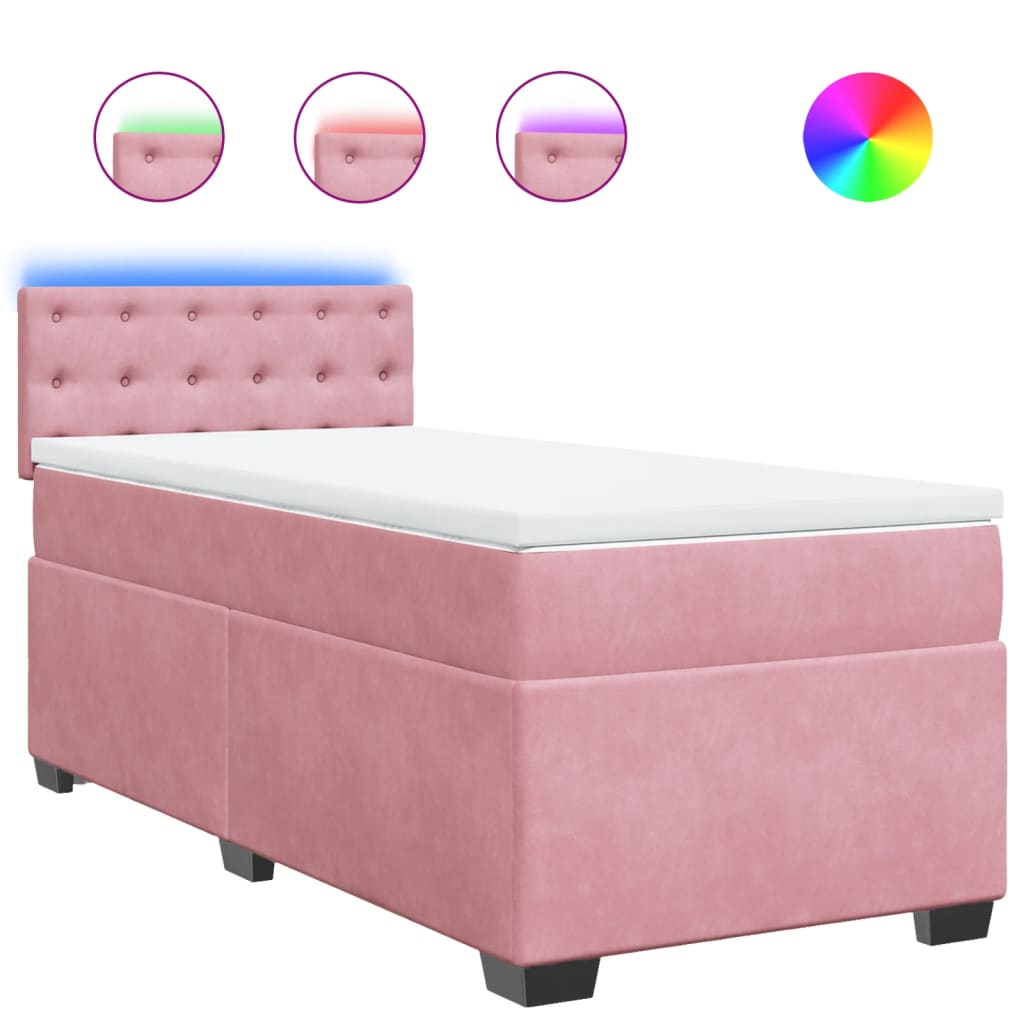 vidaXL Cama box spring con colchón terciopelo rosa 90x200 cm