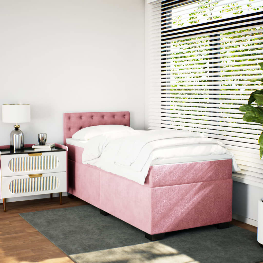 vidaXL Cama box spring con colchón terciopelo rosa 90x200 cm