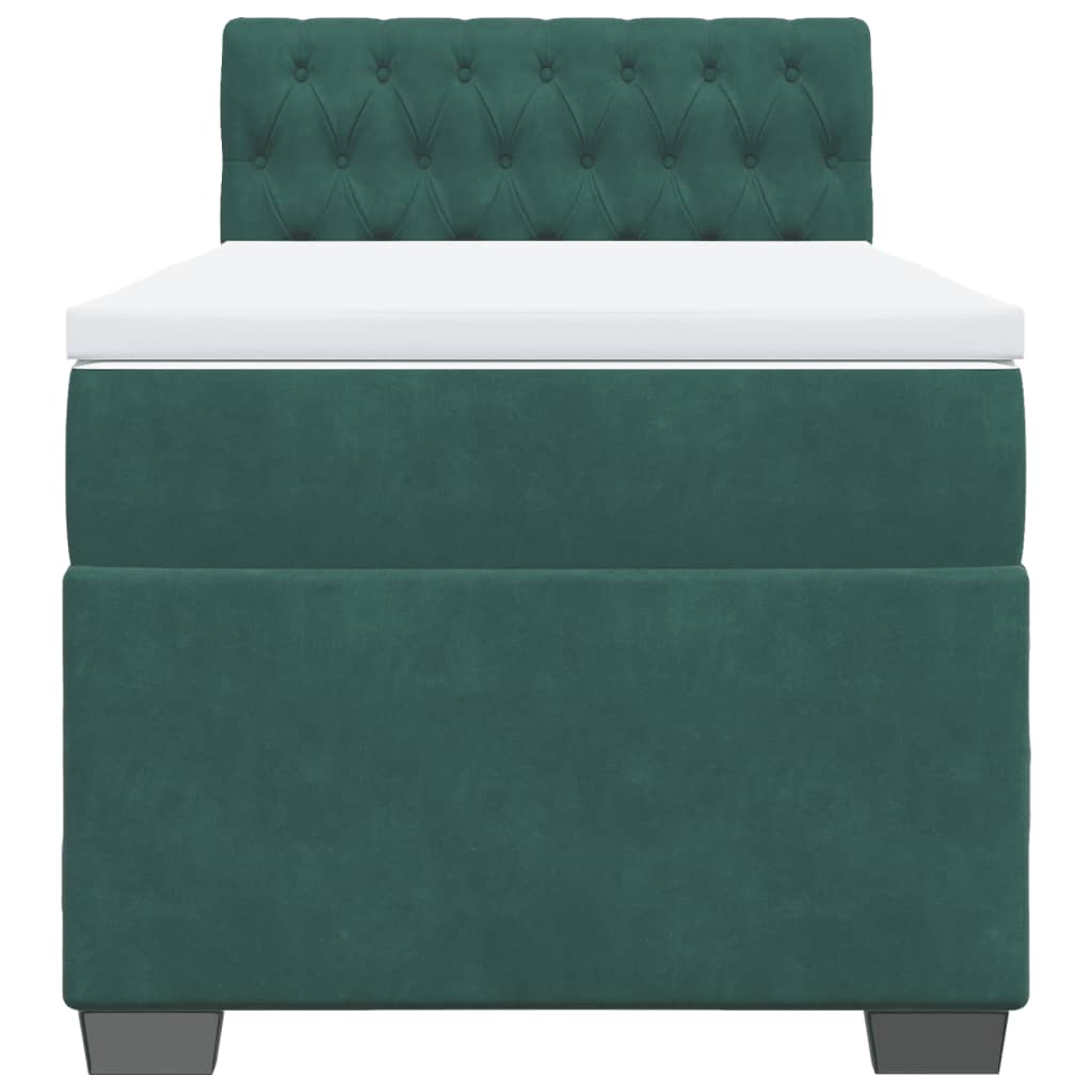 vidaXL Cama box spring con colchón terciopelo verde oscuro 100x200 cm