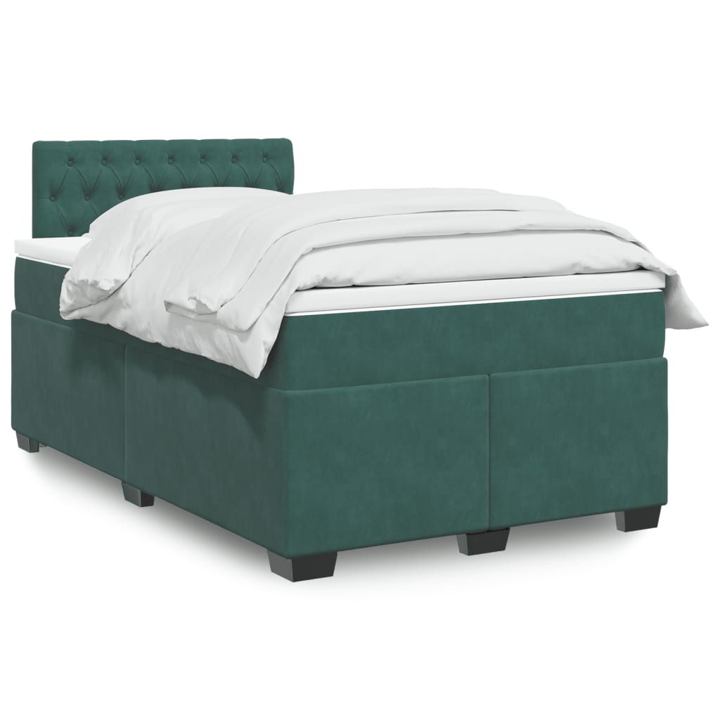 vidaXL Cama box spring con colchón terciopelo verde oscuro 120x200 cm