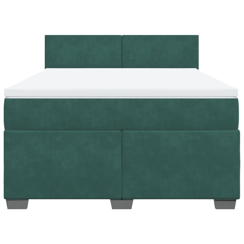 vidaXL Cama box spring con colchón terciopelo verde oscuro 160x200 cm