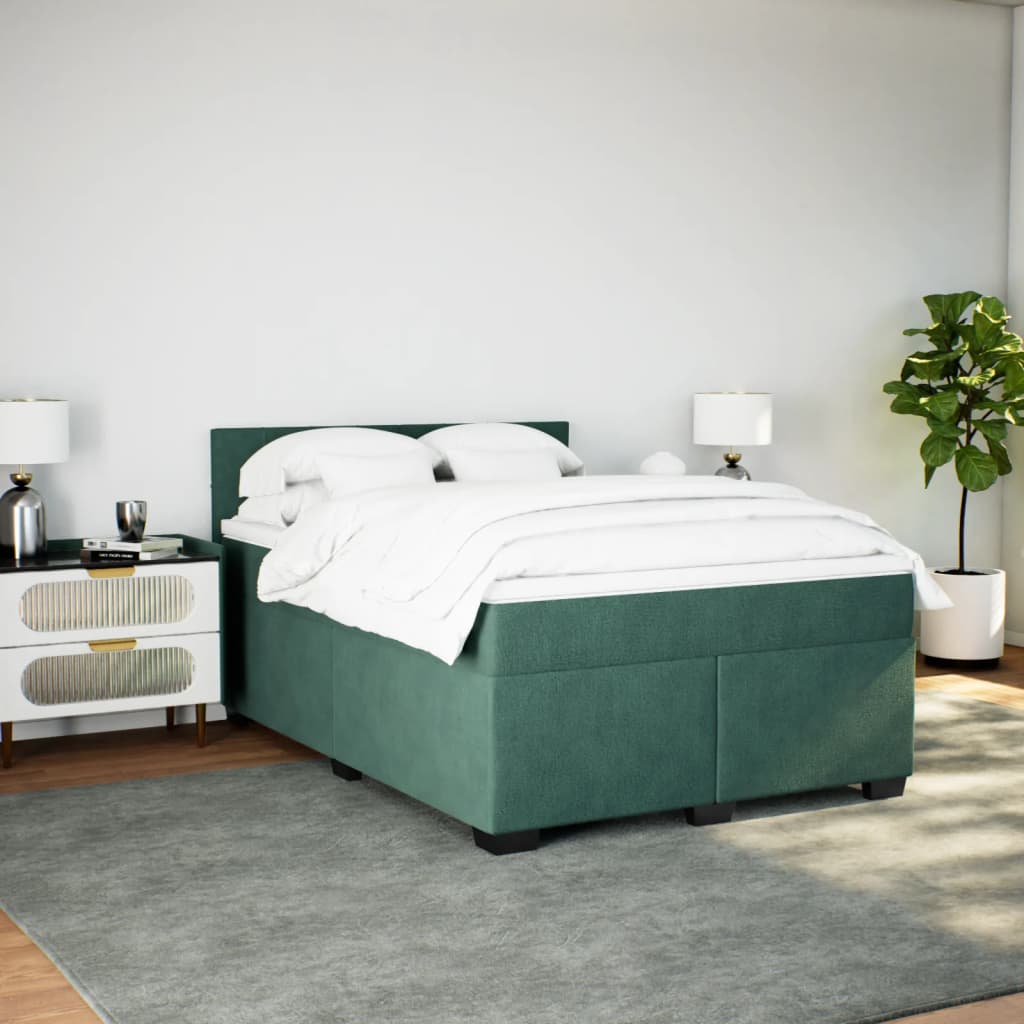 vidaXL Cama box spring con colchón terciopelo verde oscuro 160x200 cm