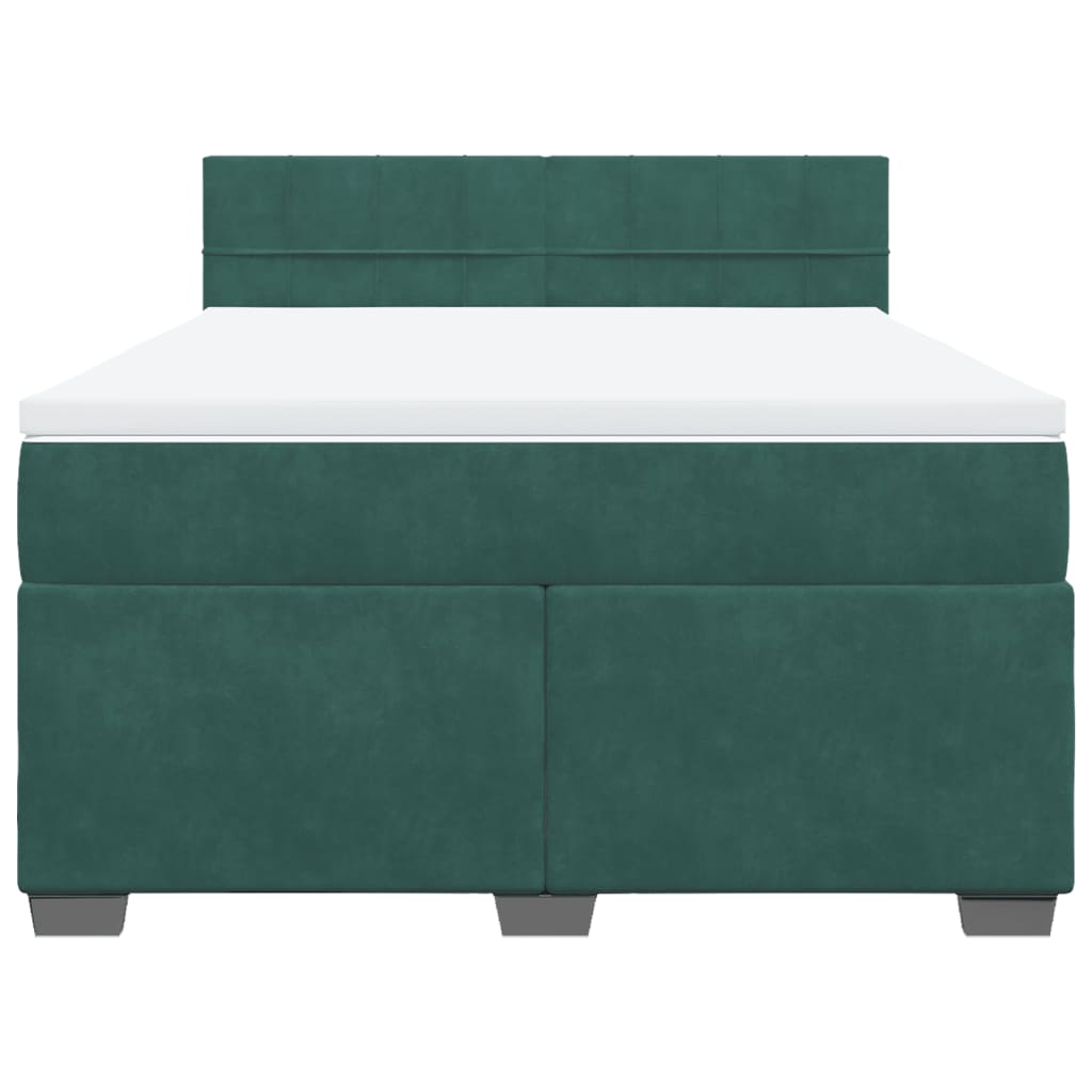 vidaXL Cama box spring con colchón terciopelo verde oscuro 160x200 cm