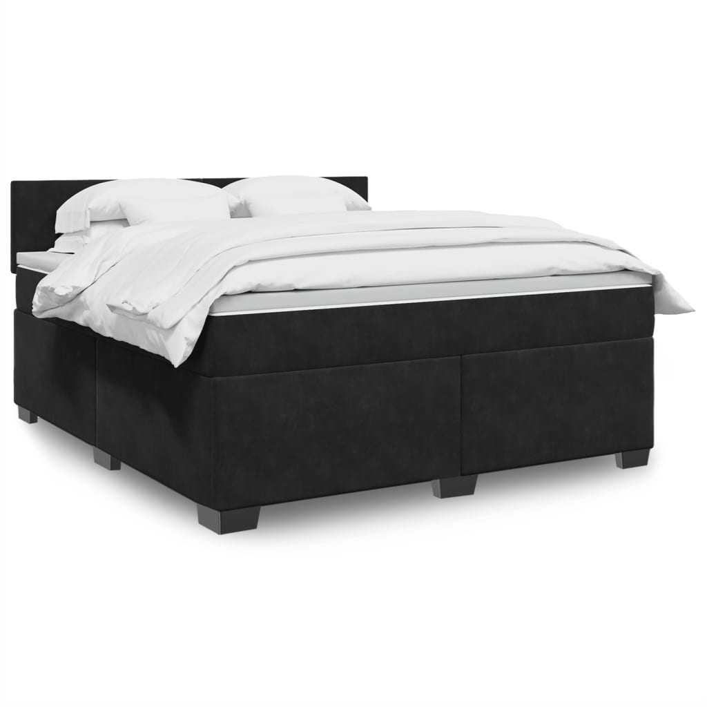 vidaXL Cama box spring con colchón terciopelo negro 180x200 cm