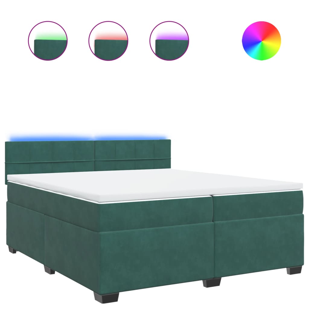 vidaXL Cama box spring con colchón terciopelo verde oscuro 200x200 cm