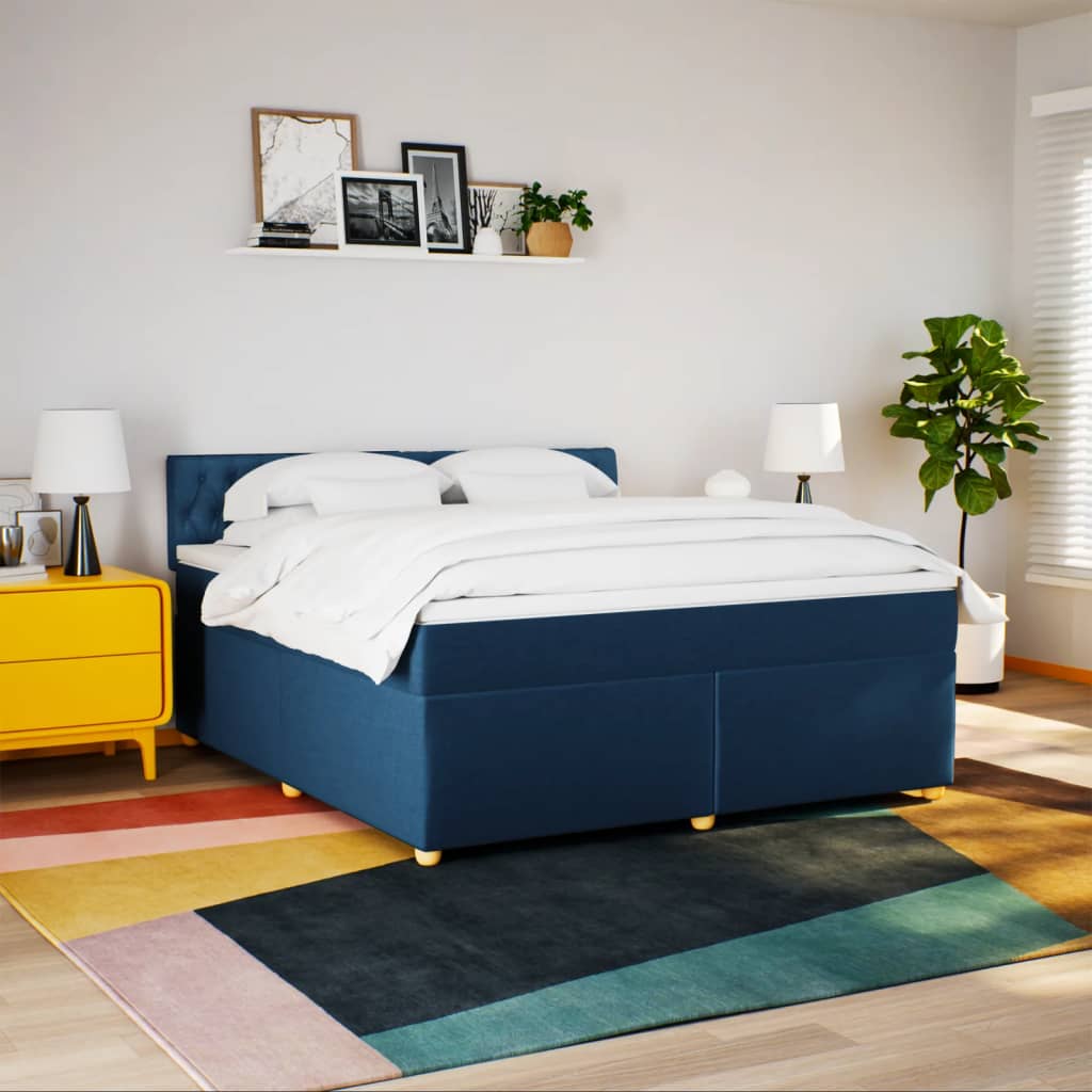 vidaXL Cama box spring con colchón tela azul 180x200 cm