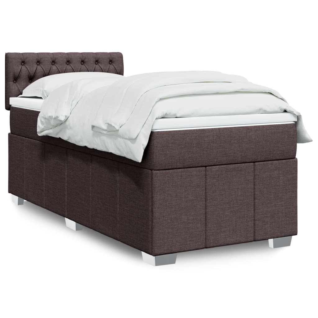 vidaXL Cama box spring con colchón tela marrón oscuro 90x200 cm