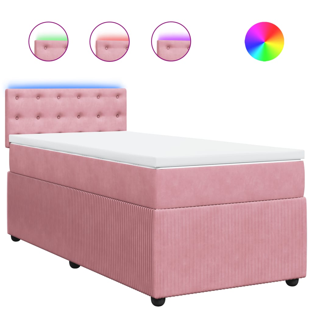 vidaXL Cama box spring con colchón terciopelo rosa 90x190 cm