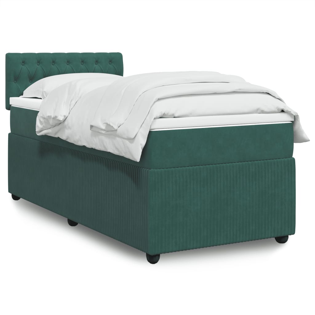 vidaXL Cama box spring con colchón terciopelo verde oscuro 100x200 cm