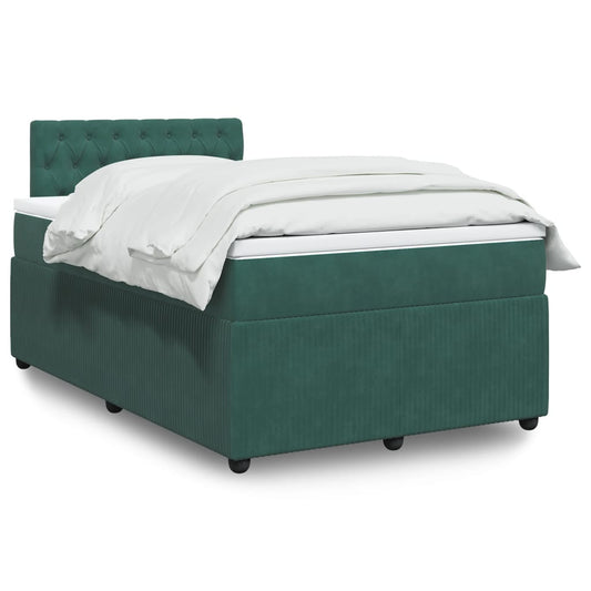 vidaXL Cama box spring con colchón terciopelo verde oscuro 120x200 cm