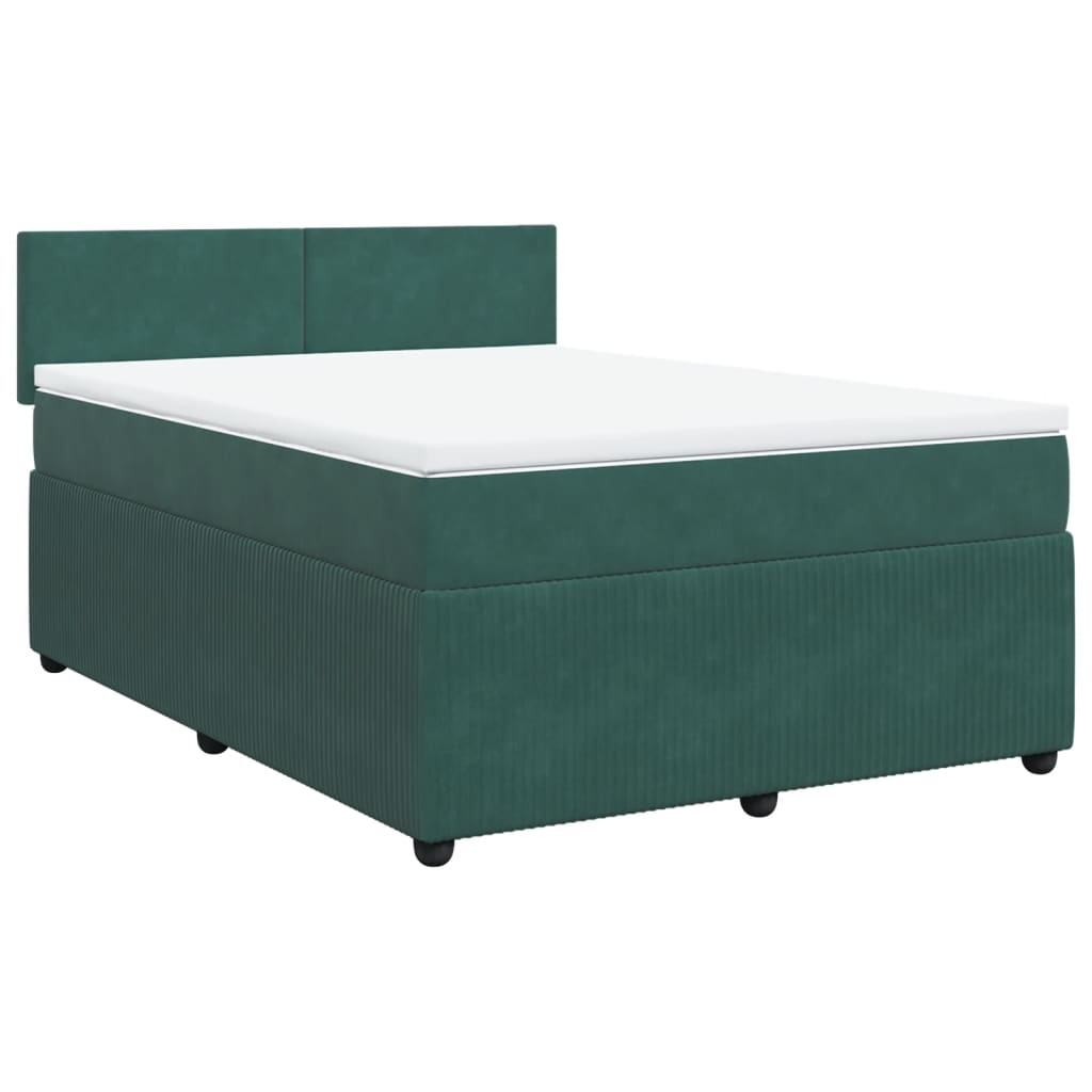 vidaXL Cama box spring con colchón terciopelo verde oscuro 160x200 cm