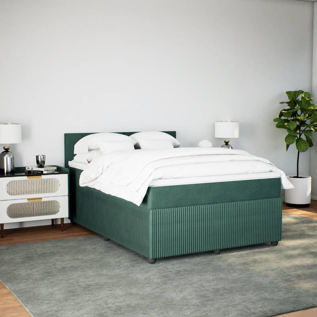 vidaXL Cama box spring con colchón terciopelo verde oscuro 160x200 cm