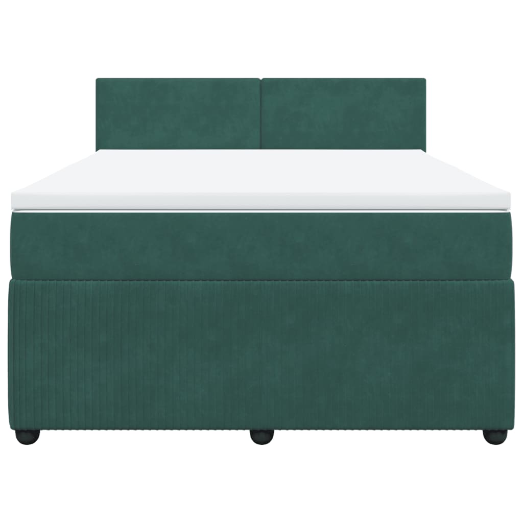 vidaXL Cama box spring con colchón terciopelo verde oscuro 160x200 cm