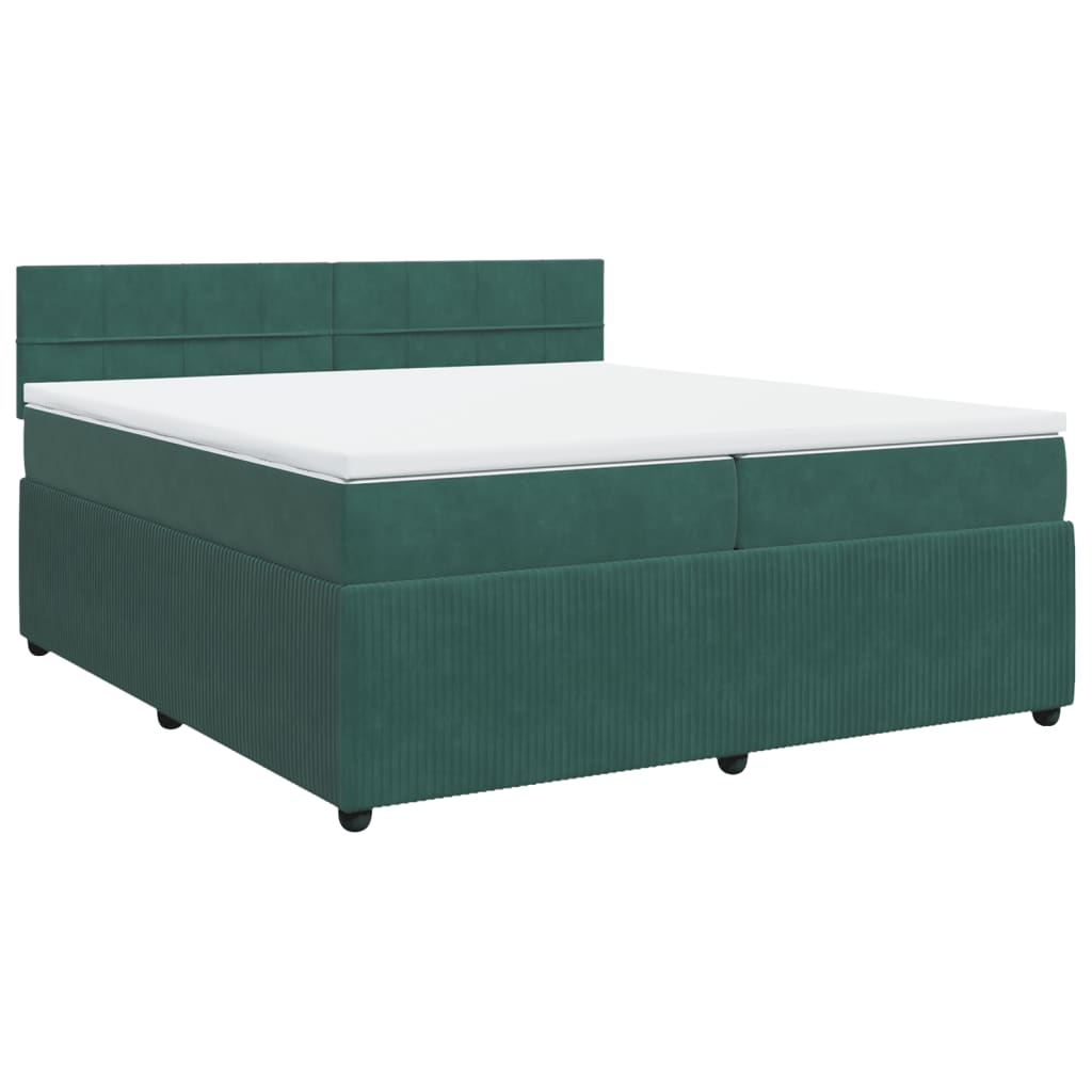 vidaXL Cama box spring con colchón terciopelo verde oscuro 200x200 cm