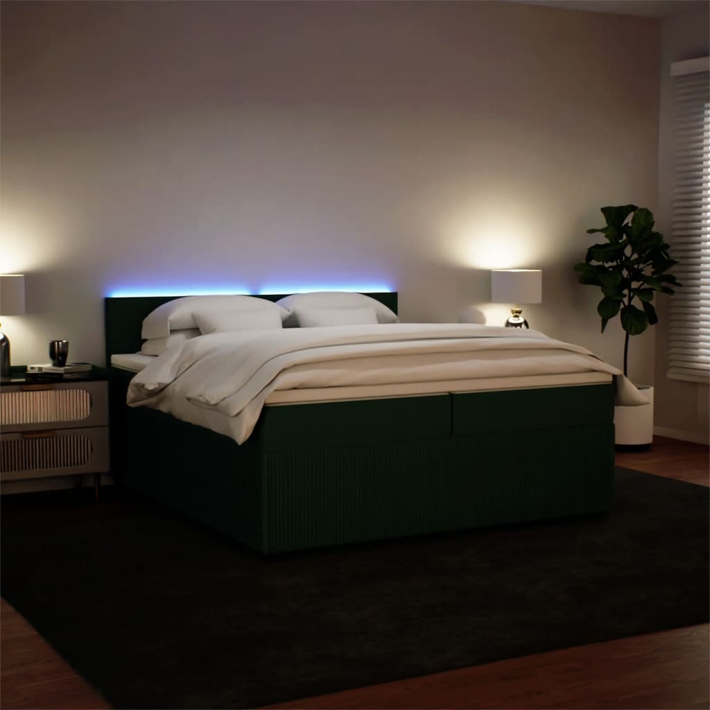 vidaXL Cama box spring con colchón terciopelo verde oscuro 200x200 cm