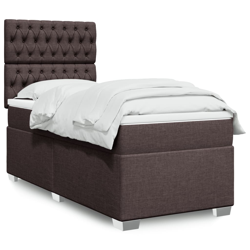 vidaXL Cama box spring con colchón tela marrón oscuro 90x190 cm