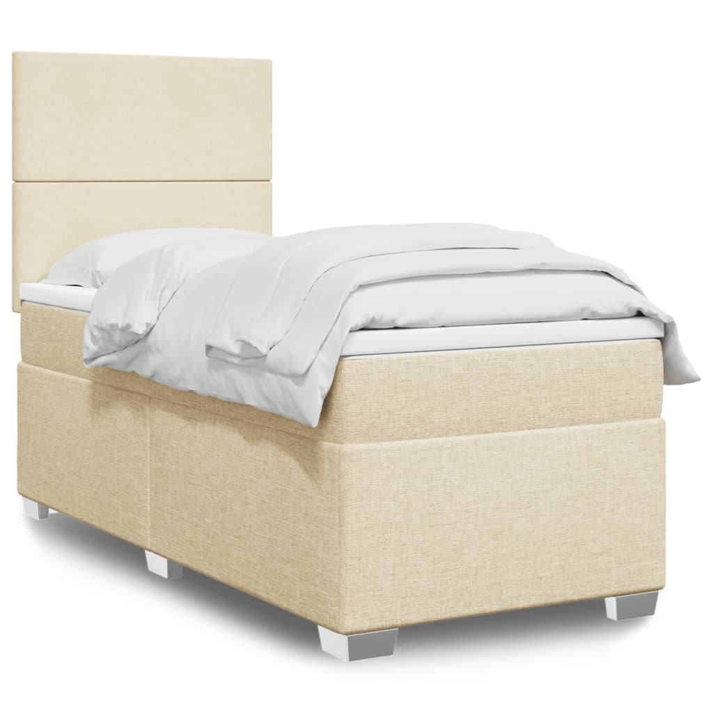 vidaXL Cama box spring con colchón tela color crema 90x200 cm