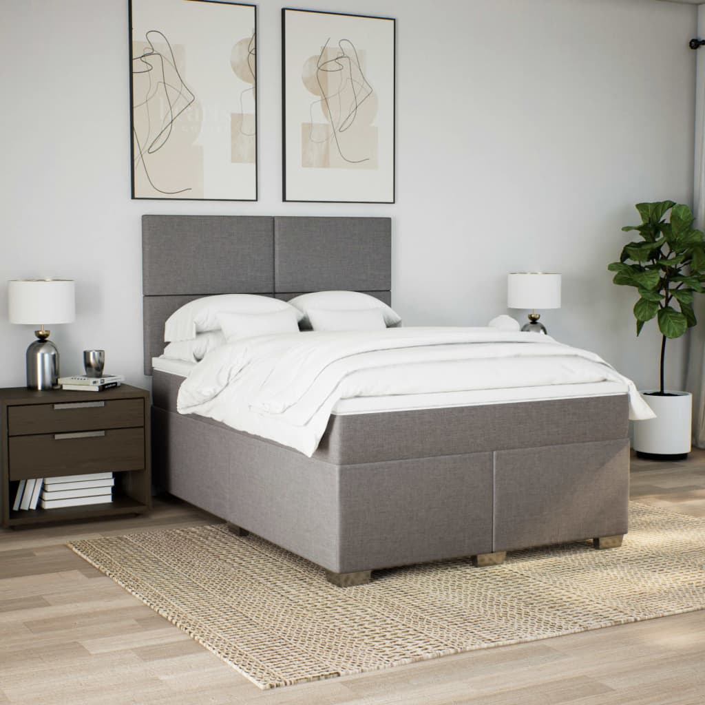 vidaXL Cama box spring con colchón tela gris taupe 140x190 cm