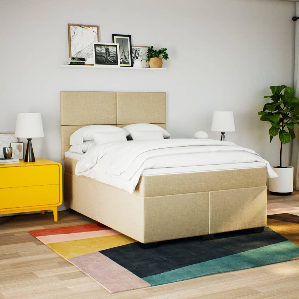 vidaXL Cama box spring con colchón tela color crema 140x200 cm