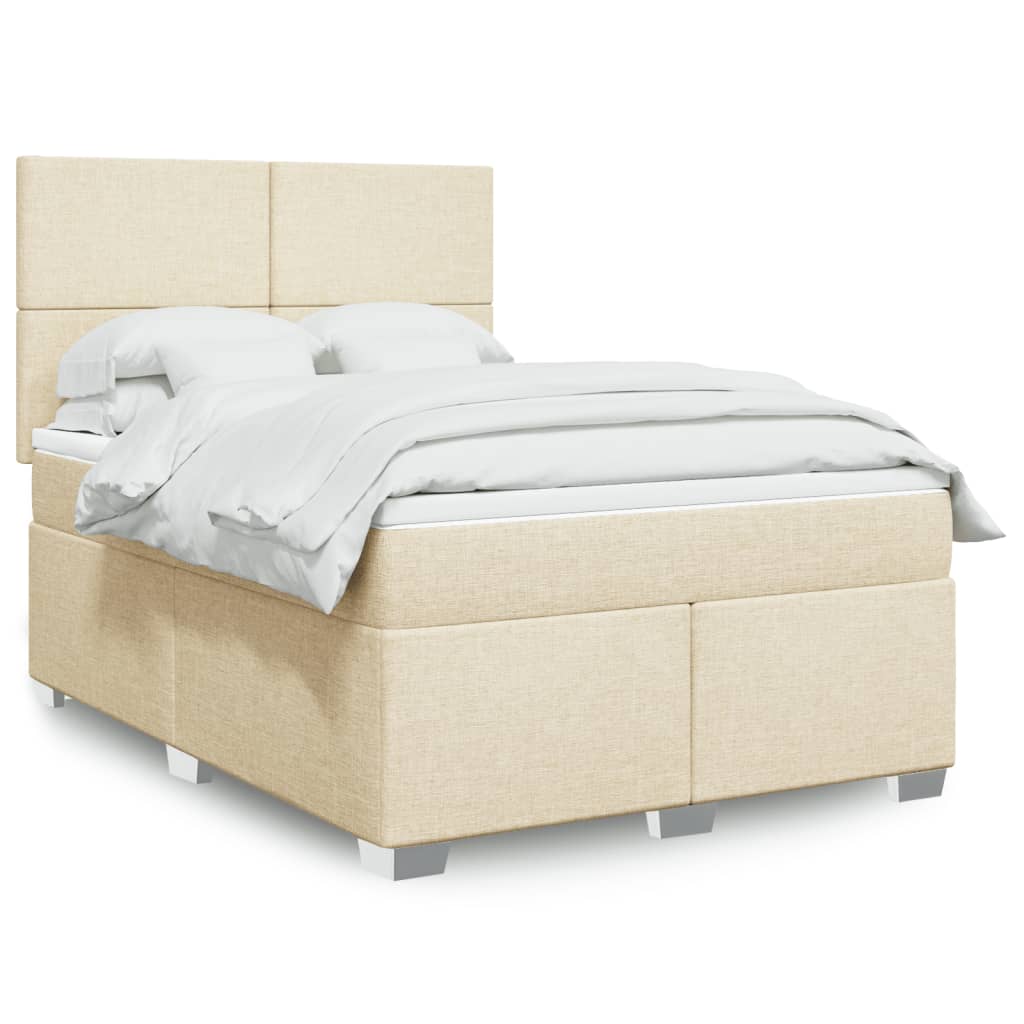 vidaXL Cama box spring con colchón tela color crema 140x200 cm