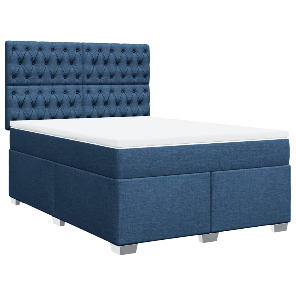 vidaXL Cama box spring con colchón tela azul 140x200 cm