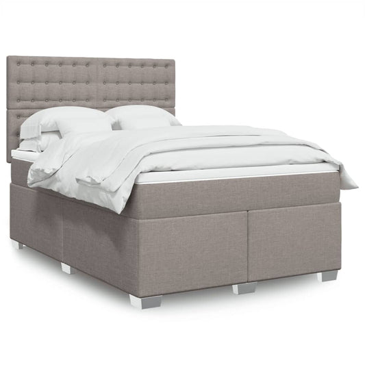 vidaXL Cama box spring con colchón tela gris taupe 140x200 cm