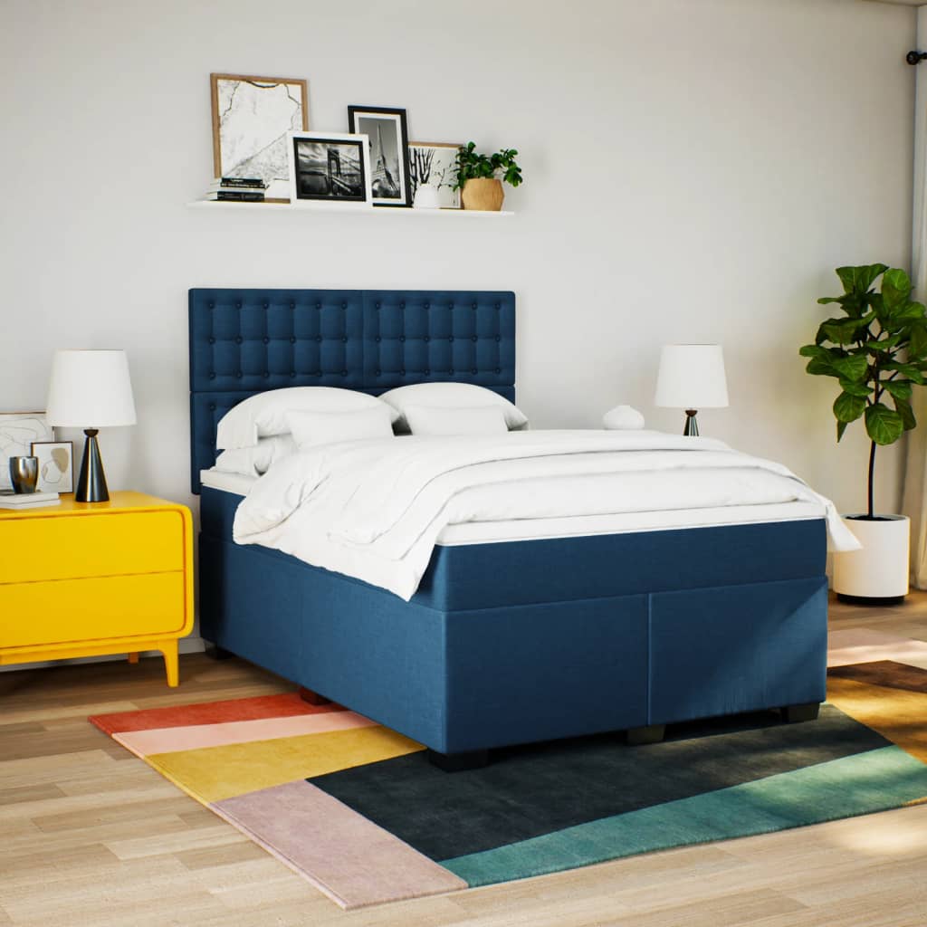 vidaXL Cama box spring con colchón tela azul 140x200 cm