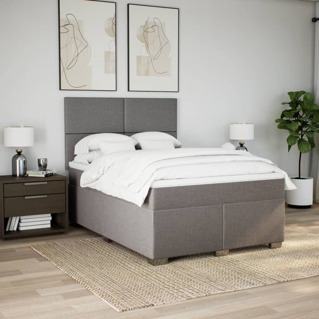 vidaXL Cama box spring con colchón tela gris taupe 160x200 cm