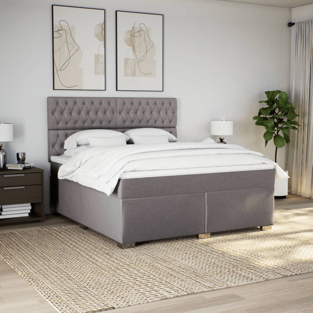 vidaXL Cama box spring con colchón tela gris taupe 180x200 cm