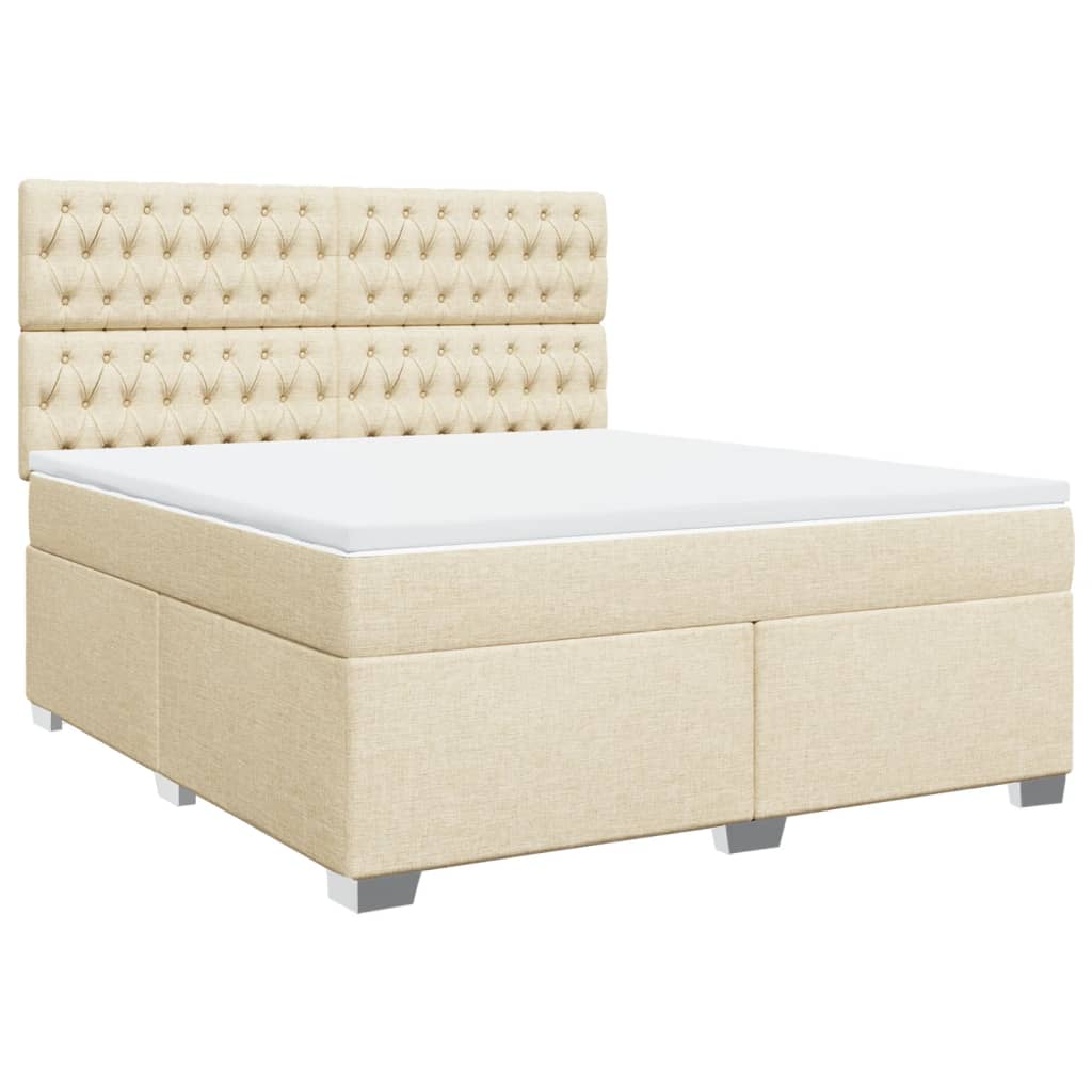 vidaXL Cama box spring con colchón tela color crema 180x200 cm