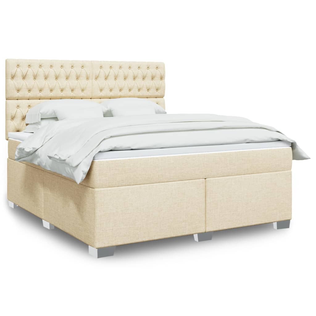 vidaXL Cama box spring con colchón tela color crema 180x200 cm