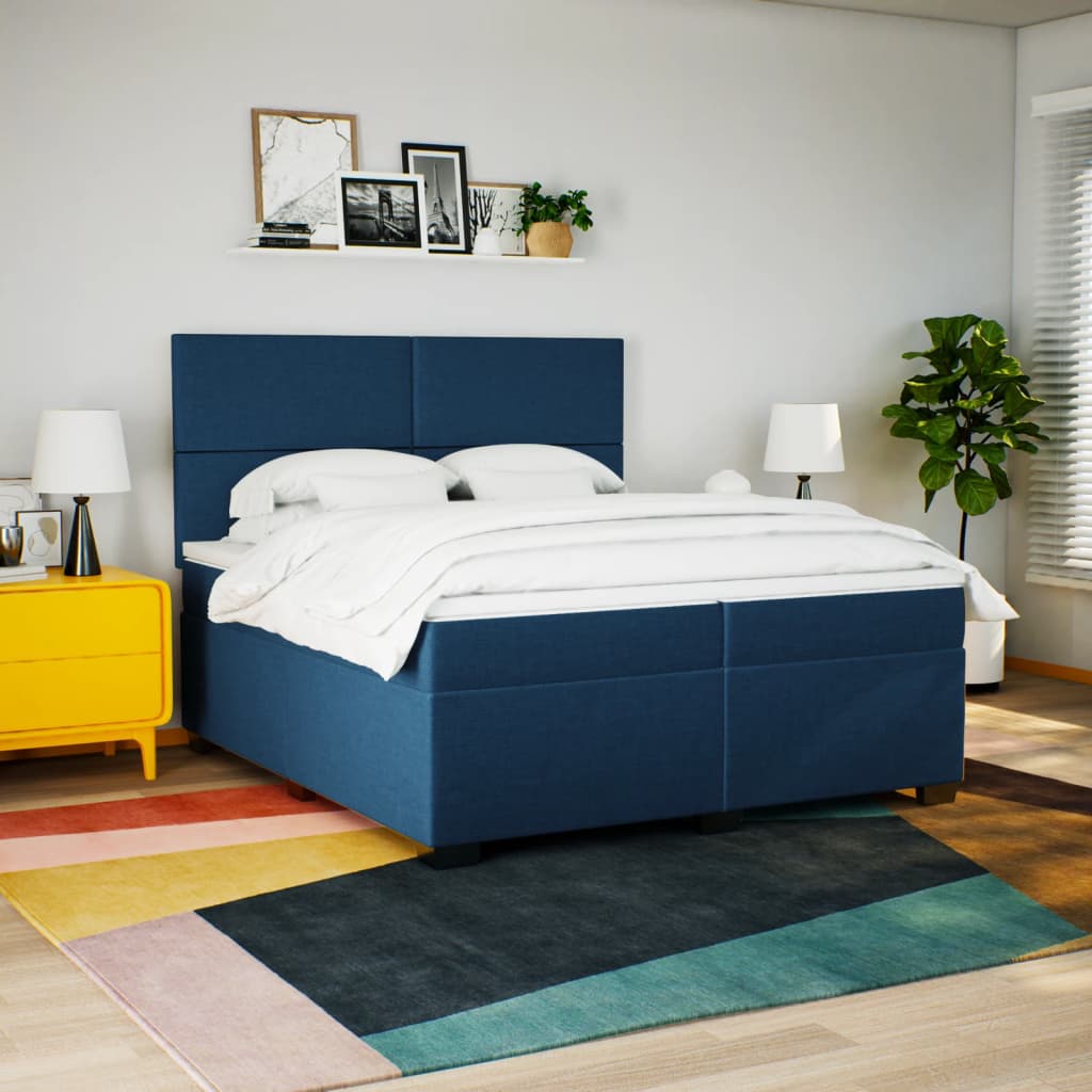 vidaXL Cama box spring con colchón tela azul 200x200 cm