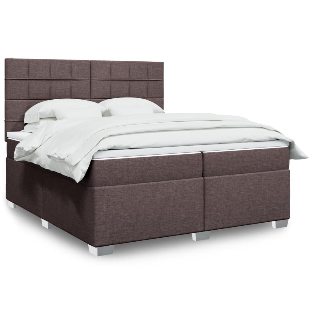 vidaXL Cama box spring con colchón tela marrón oscuro 200x200 cm