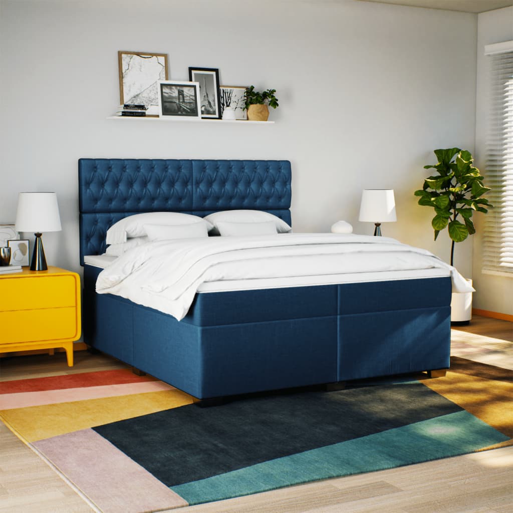 vidaXL Cama box spring con colchón tela azul 200x200 cm