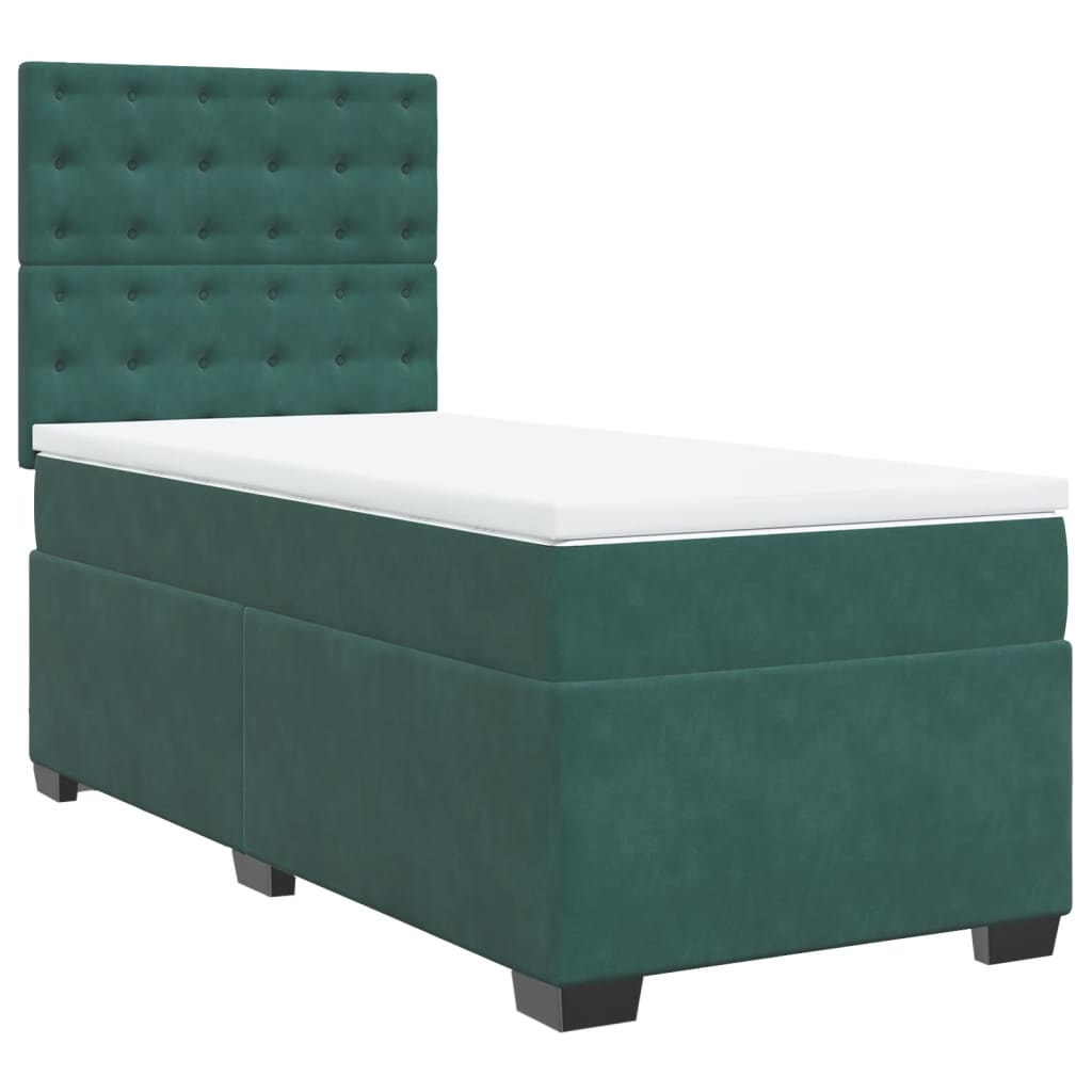 vidaXL Cama box spring con colchón terciopelo verde oscuro 80x200 cm