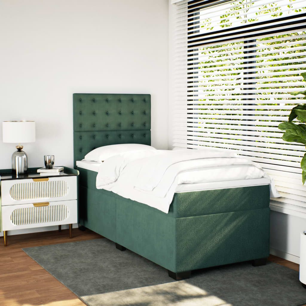 vidaXL Cama box spring con colchón terciopelo verde oscuro 80x200 cm