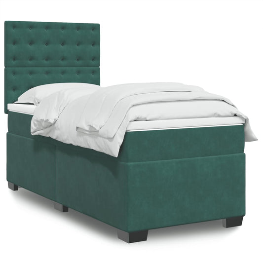 vidaXL Cama box spring con colchón terciopelo verde oscuro 80x200 cm