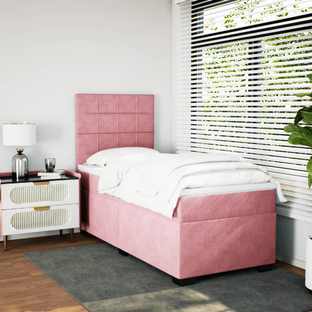 vidaXL Cama box spring con colchón terciopelo rosa 100x200 cm