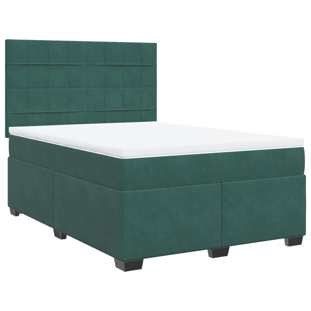 vidaXL Cama box spring con colchón terciopelo verde oscuro 160x200 cm