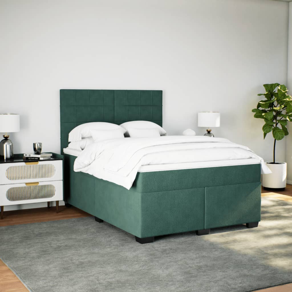 vidaXL Cama box spring con colchón terciopelo verde oscuro 160x200 cm