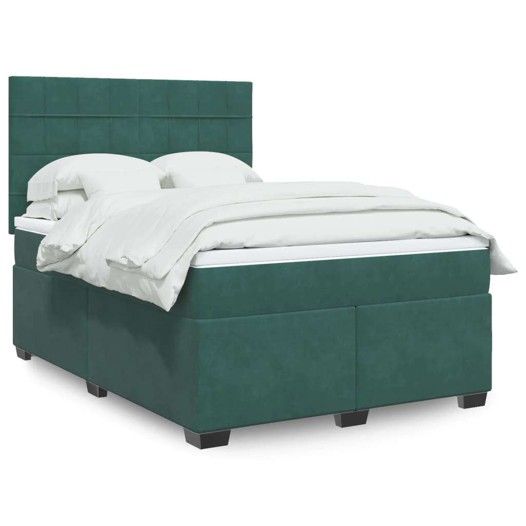 vidaXL Cama box spring con colchón terciopelo verde oscuro 160x200 cm