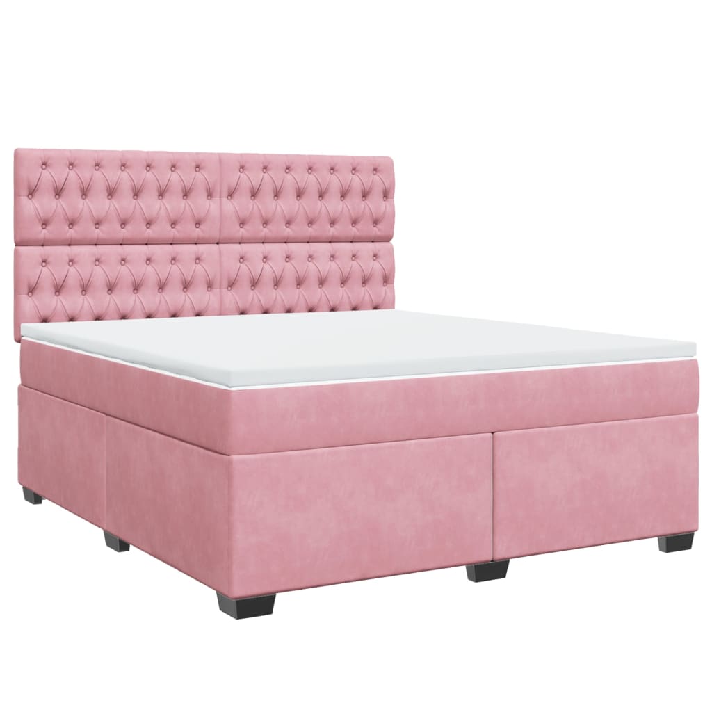 vidaXL Cama box spring con colchón terciopelo rosa 180x200 cm