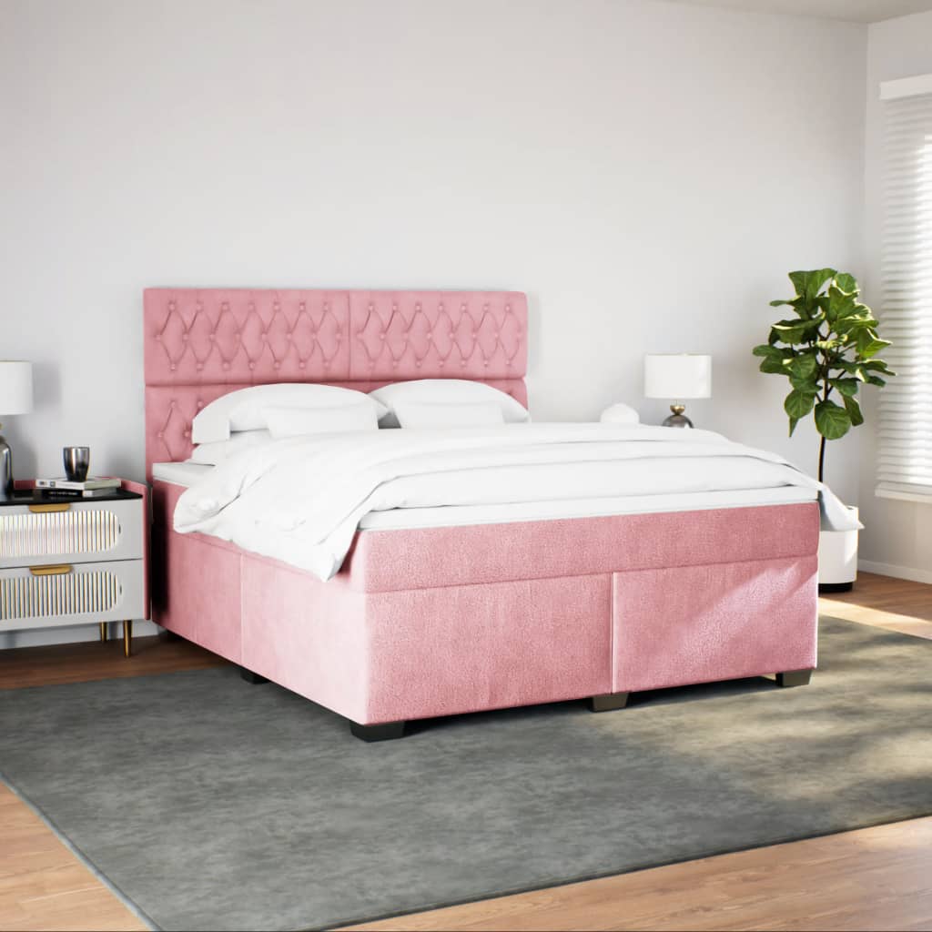 vidaXL Cama box spring con colchón terciopelo rosa 180x200 cm