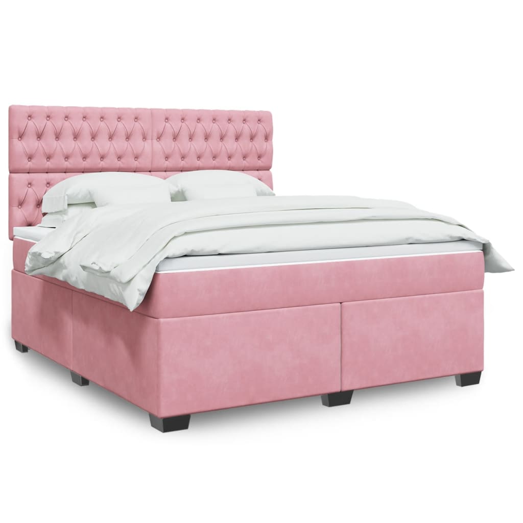 vidaXL Cama box spring con colchón terciopelo rosa 180x200 cm