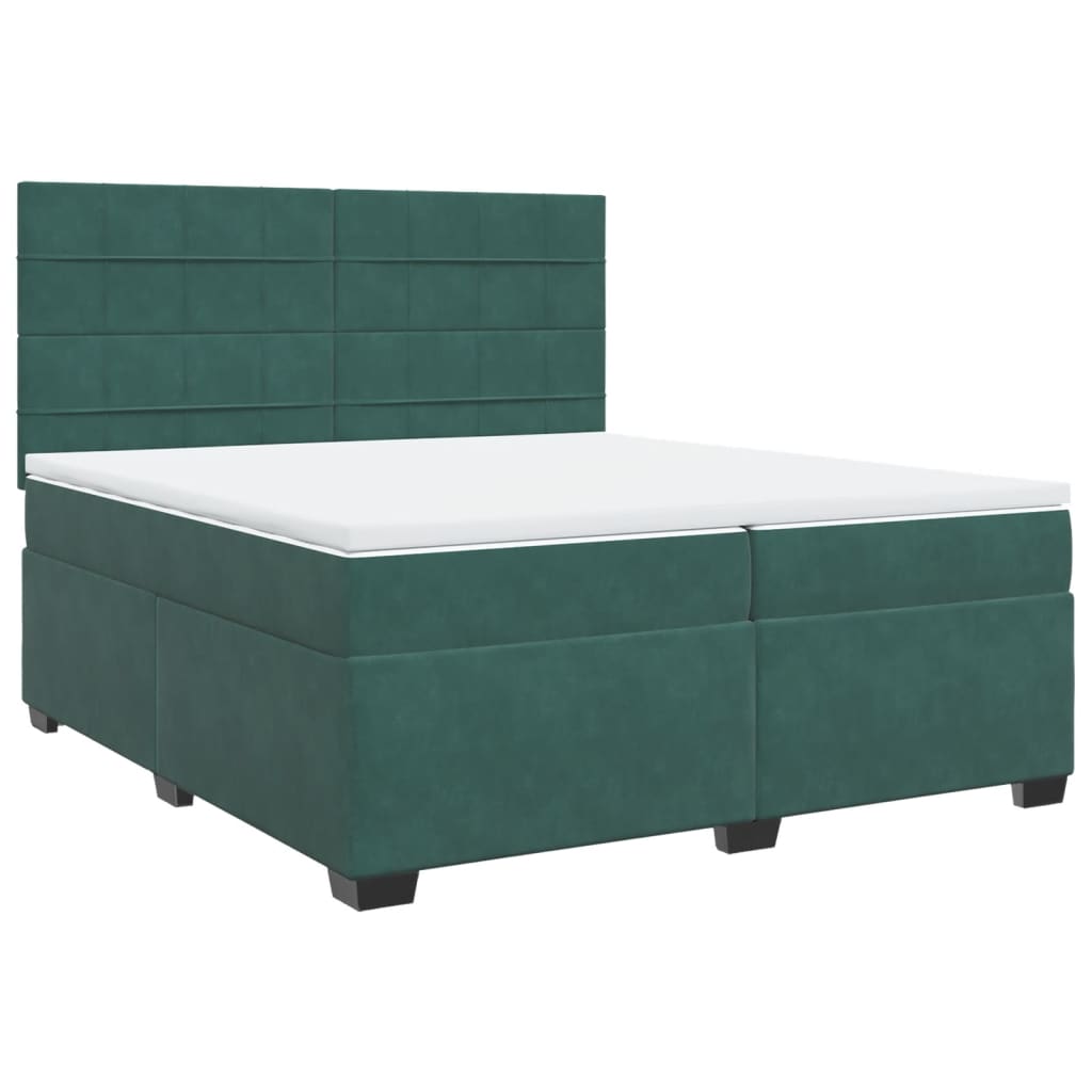 vidaXL Cama box spring con colchón terciopelo verde oscuro 200x200 cm