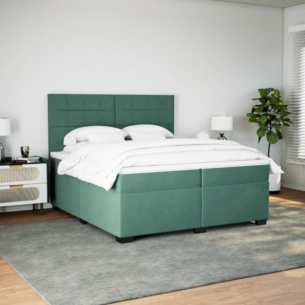 vidaXL Cama box spring con colchón terciopelo verde oscuro 200x200 cm