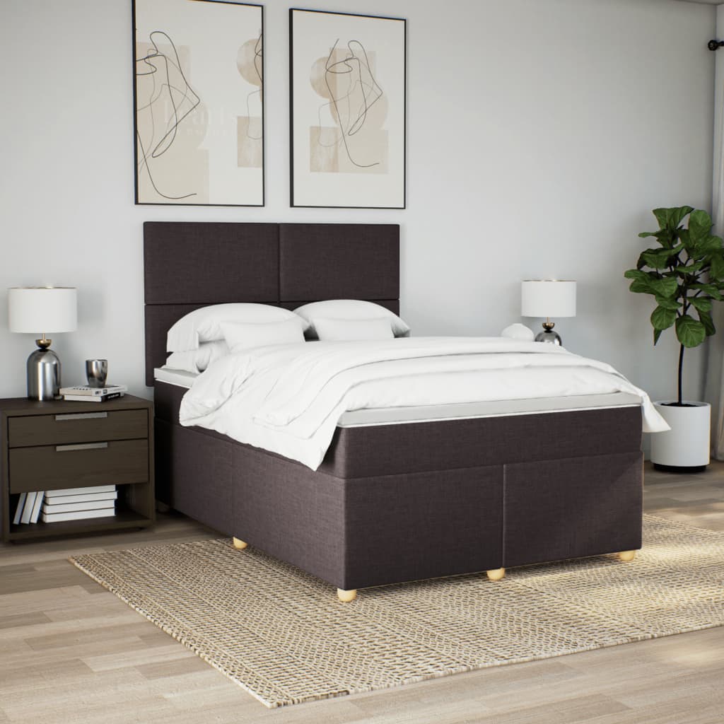 vidaXL Cama box spring con colchón tela marrón oscuro 160x200 cm