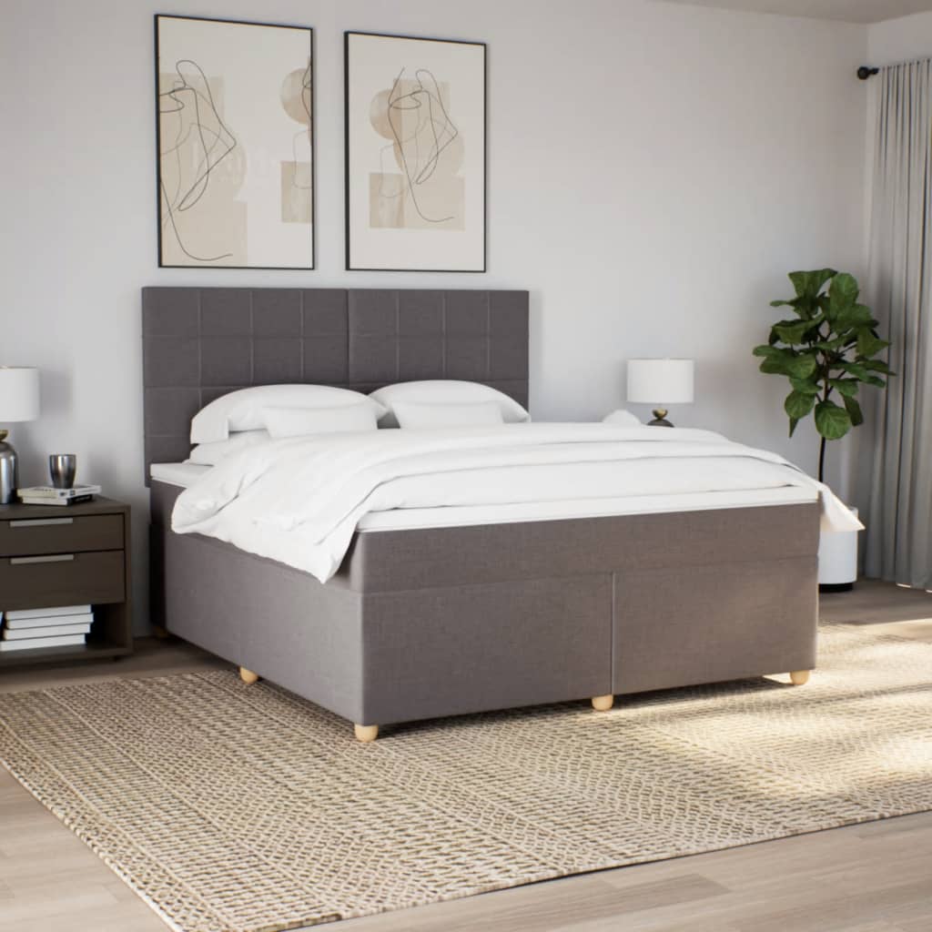 vidaXL Cama box spring con colchón tela gris taupe 180x200 cm