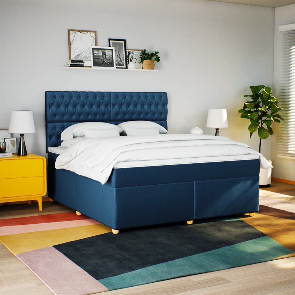 vidaXL Cama box spring con colchón tela azul 180x200 cm